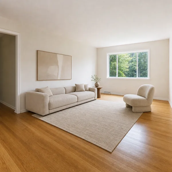 The room restyled in warm minimalist style